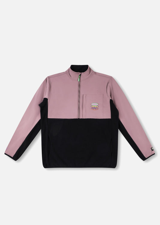 POP REPEAT 1/2 ZIP POLAR FLEECE : BLACK PALE PLUM